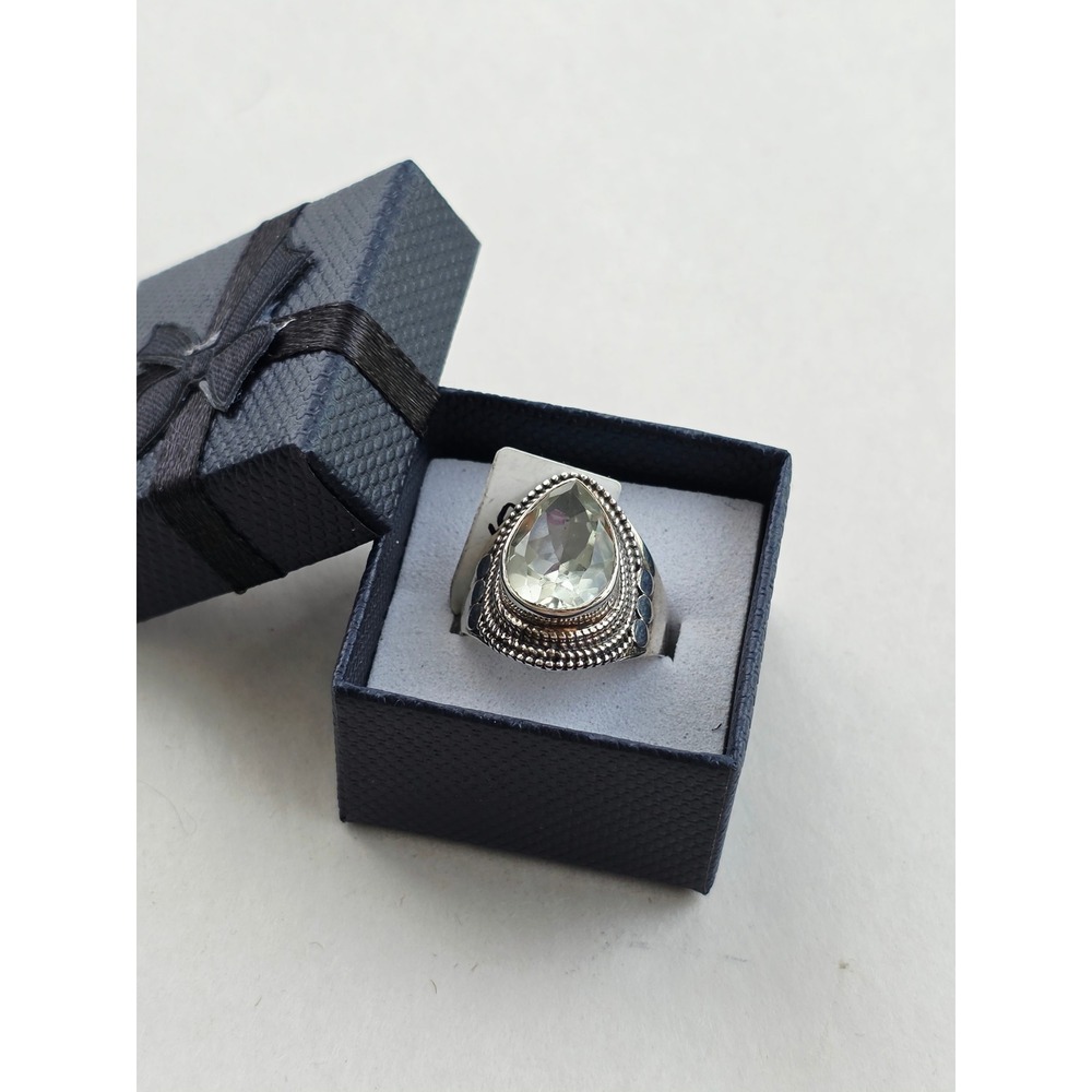 GC 925 Sterling Silver Green Topaz Pear Statement Ring Size 10 India